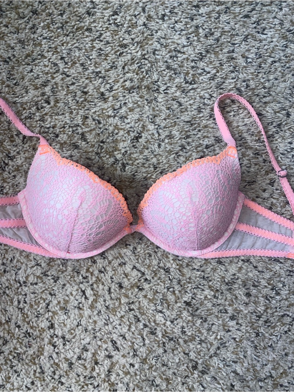 Victoria's Secret Pink Lace Push-Up Bra with Peach Accents